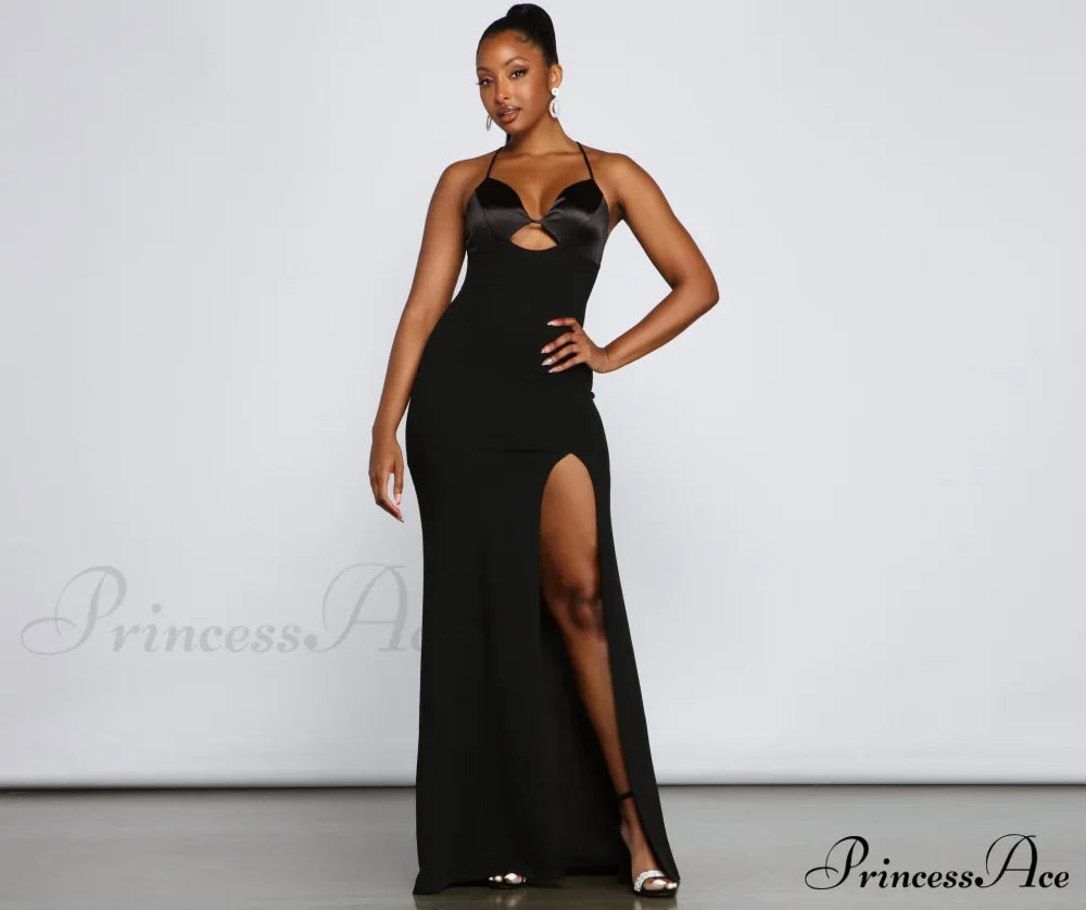 Amelie Formal High Charming Slit Crepe Dress