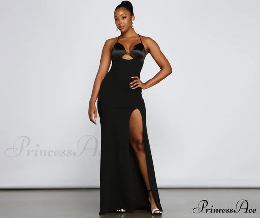 Amelie Formal High Charming Slit Crepe Dress