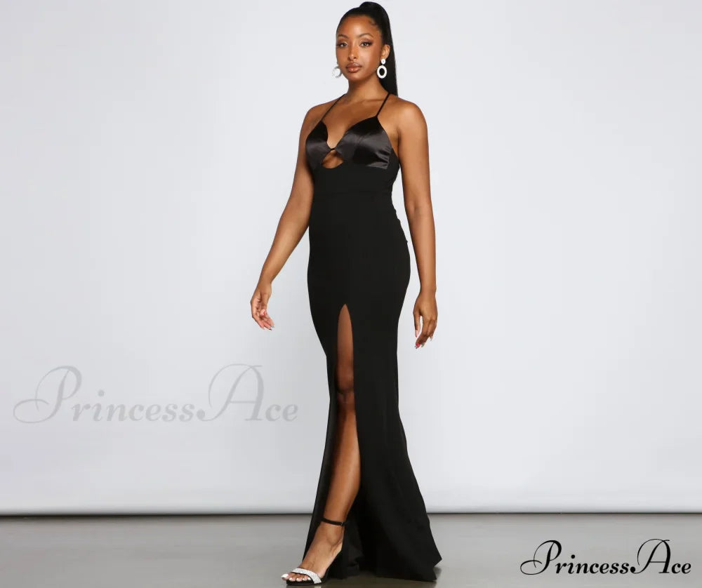 Amelie Formal High Charming Slit Crepe Dress