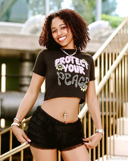 American Show Waist Letter Graphic T-shirt