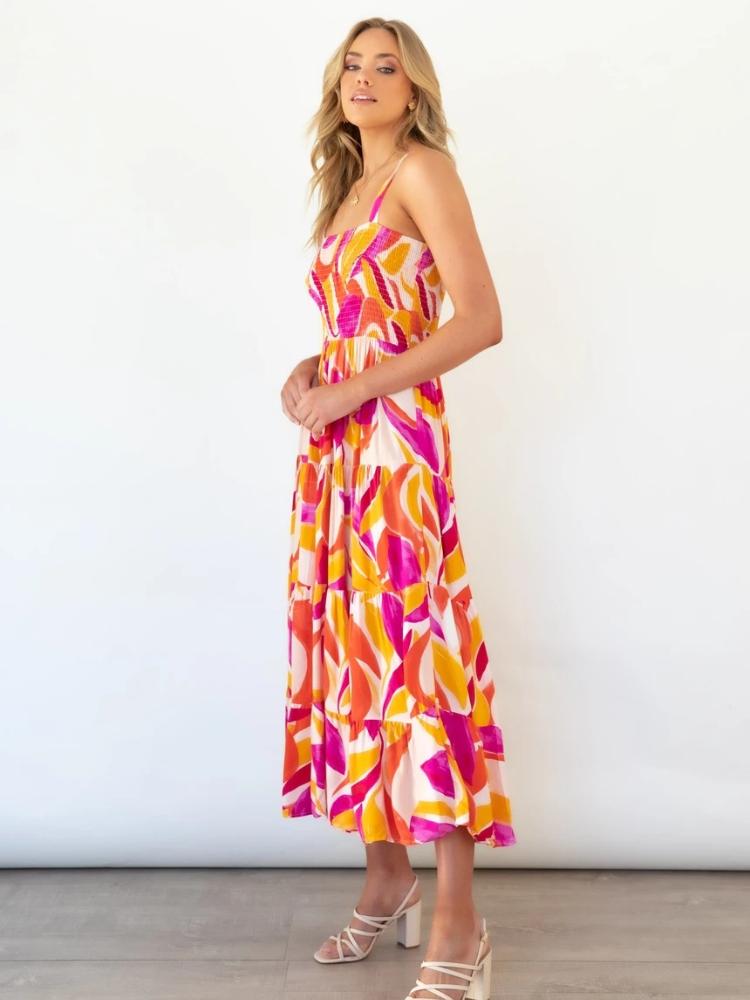 Zulema® | Printed Tiered Maxi Summer Dress With Ruched Bodice