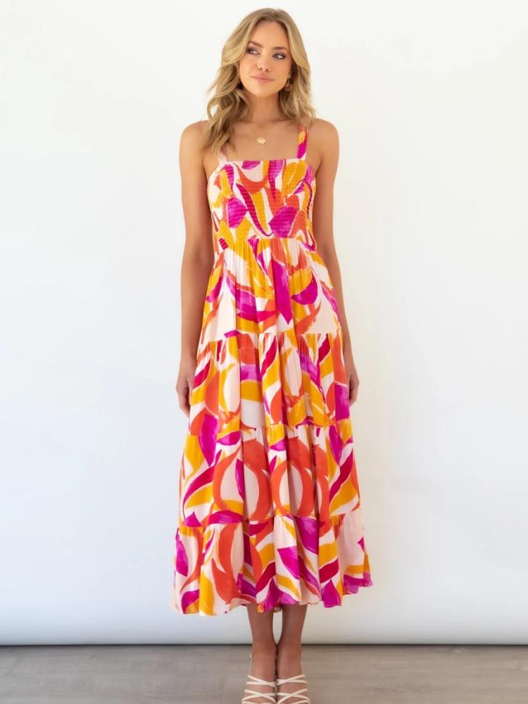 Zulema® | Printed Tiered Maxi Summer Dress With Ruched Bodice