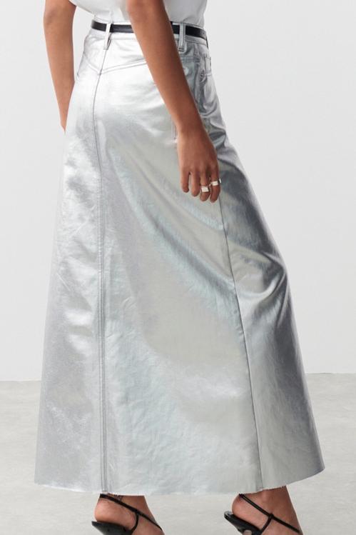 Raquel® | Maxi Slit Skirt In Metallic