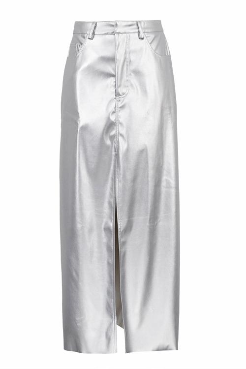 Berta® | Maxi Slit Skirt In Metallic