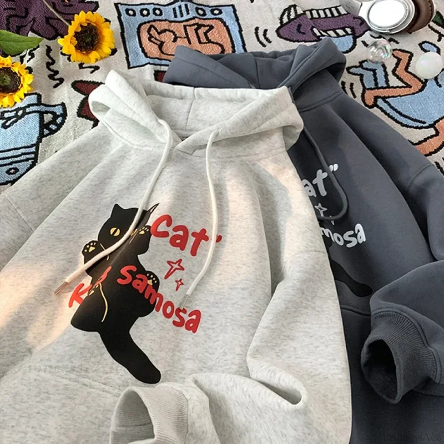 Anime Kawaii Cat Graphic Retro Hoodie