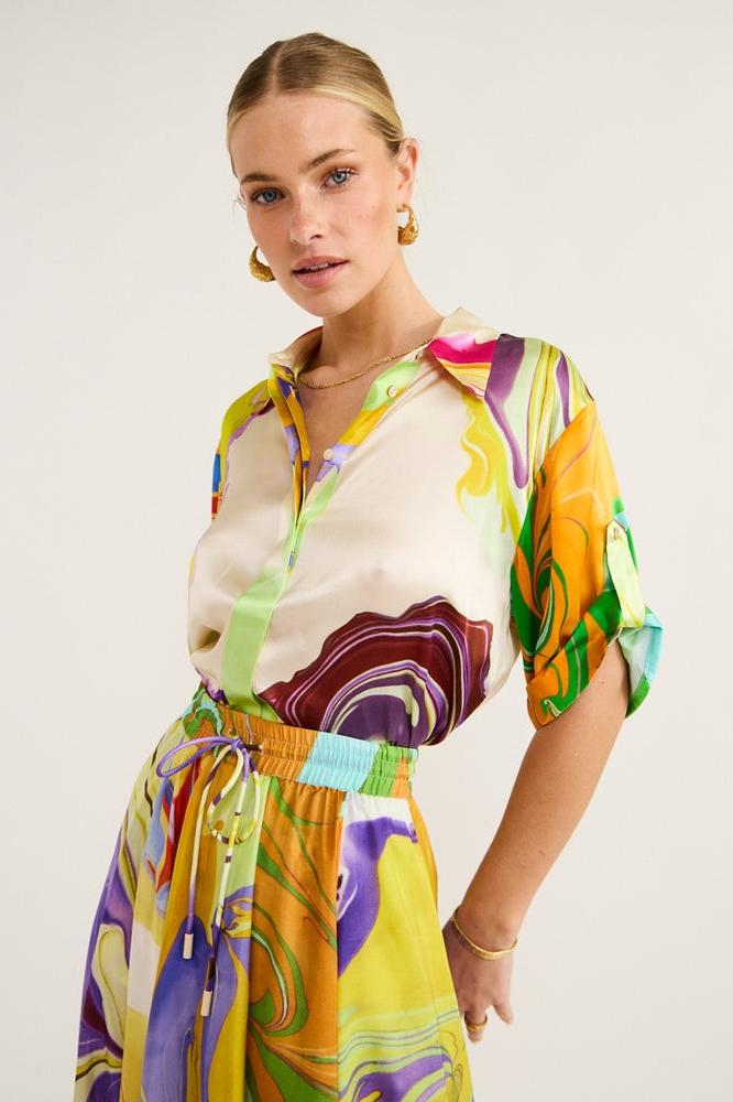 Florencia® | Printed Satin Blouse Set
