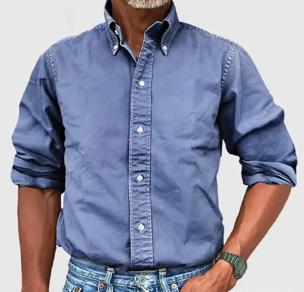 Men's Classic Long Sleeve Button Down Shirt with Smart Collar