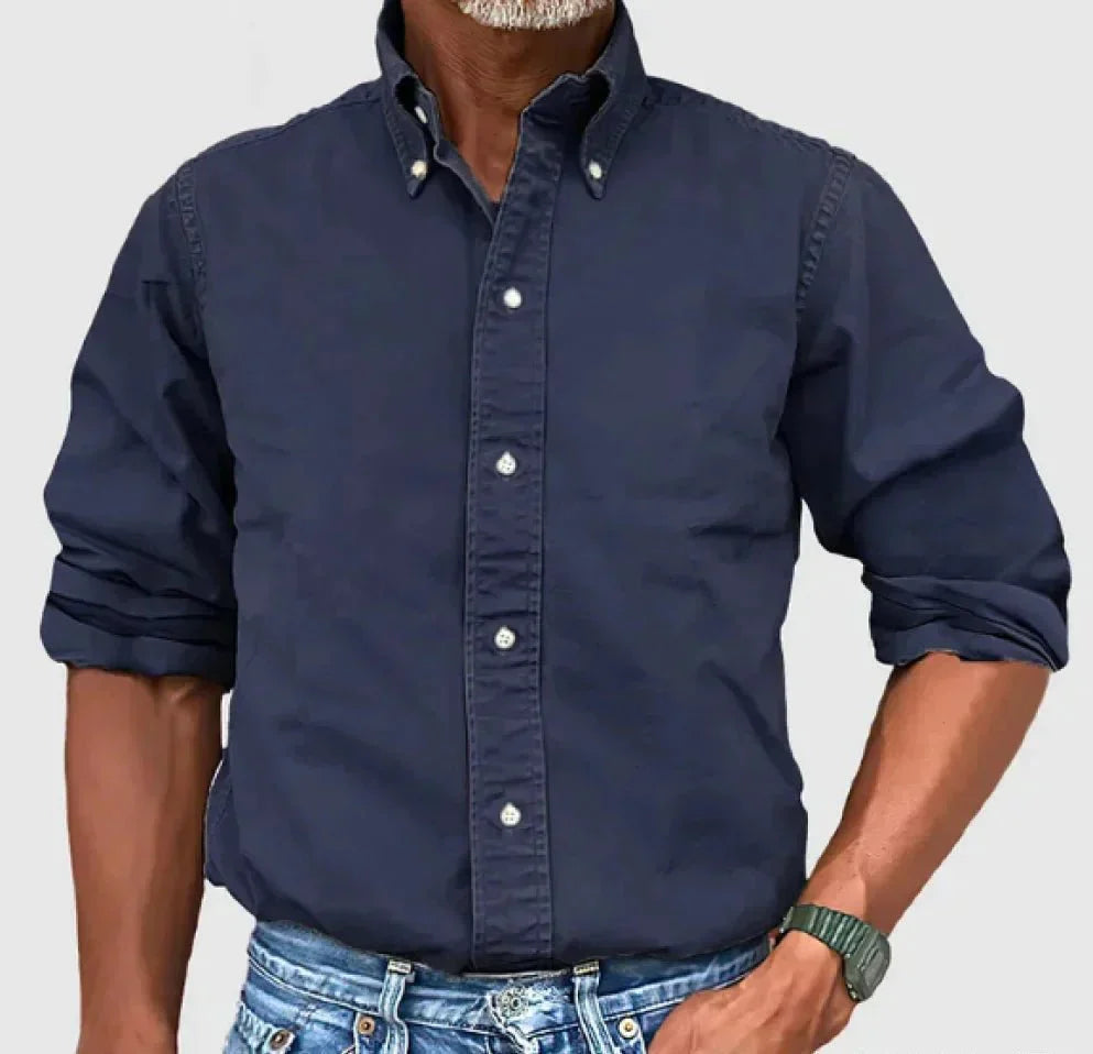 Men's Classic Long Sleeve Button Down Shirt with Smart Collar