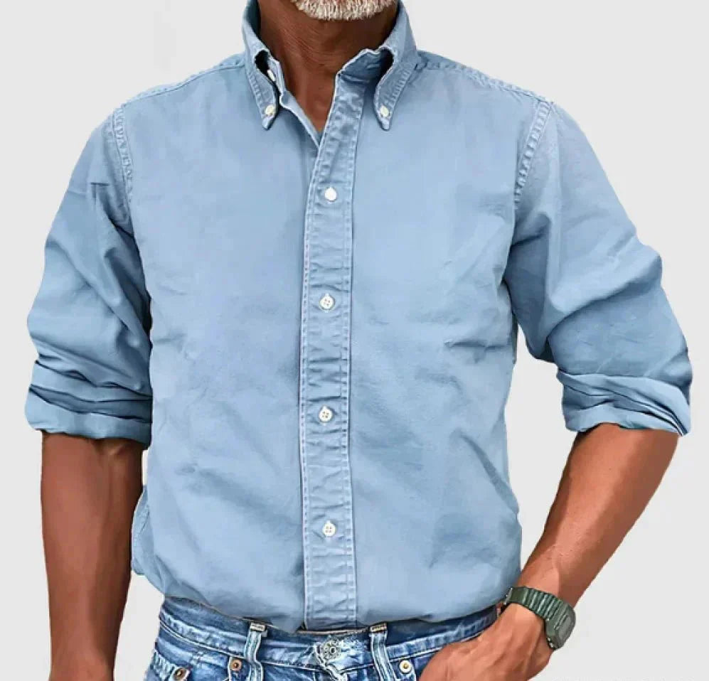 Men's Classic Long Sleeve Button Down Shirt with Smart Collar