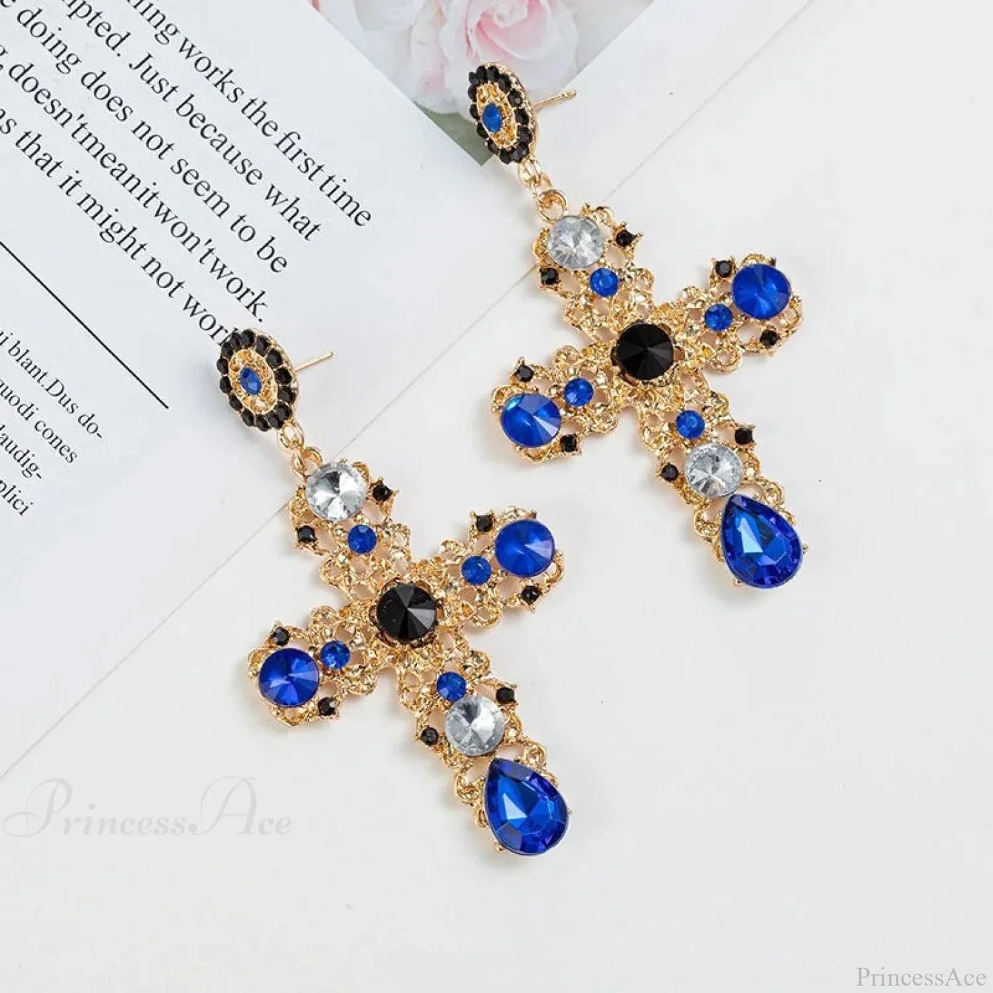 Antique Crystal Cross Baroque Dangle Earring