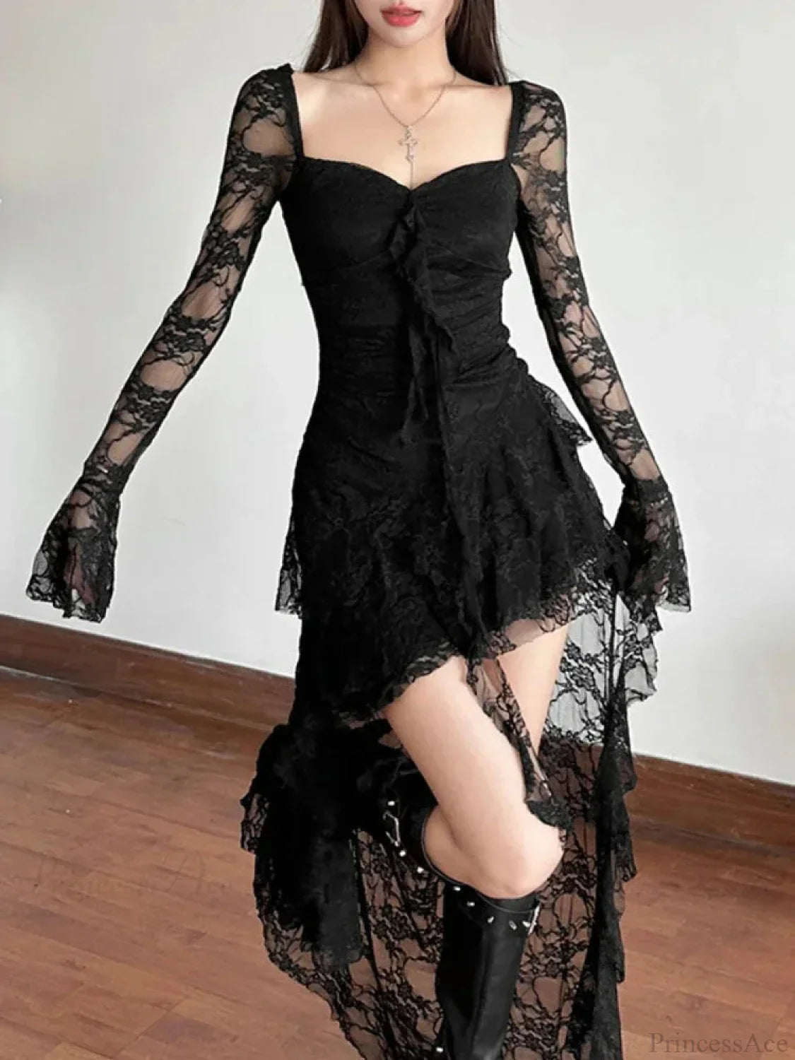 Antique Transparent Bodice Midi Dress