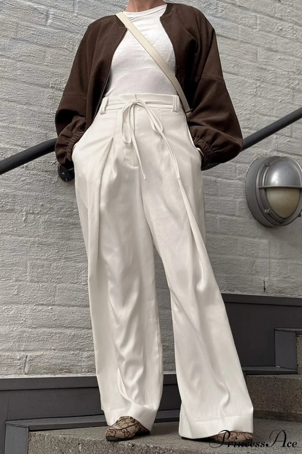 Apricot High Waist Drawstring Pleated Pants