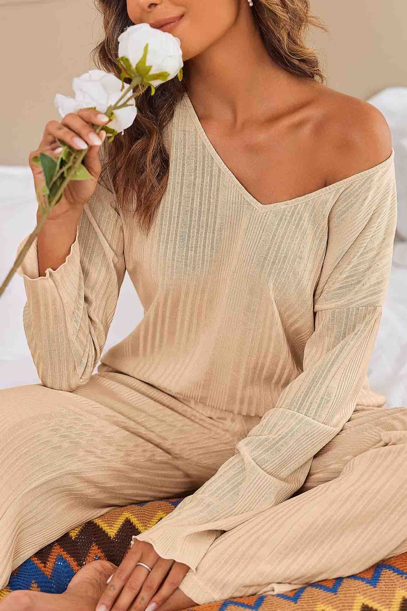 Jana | Ribbed V-neck long sleeve two piece set