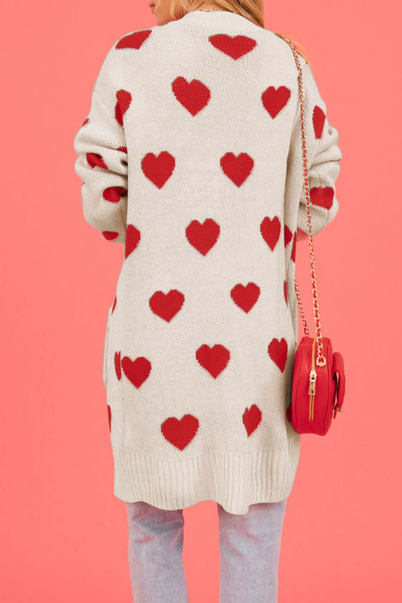 Kristina | Long cardigan with a sweetheart neckline and open front pocket