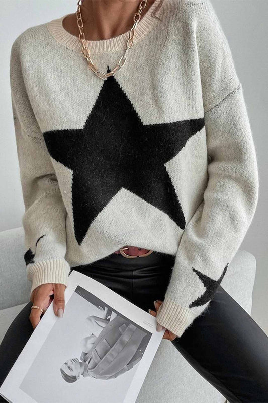 Greta | Long-sleeved knitted jumper with a crew neck and a star pattern