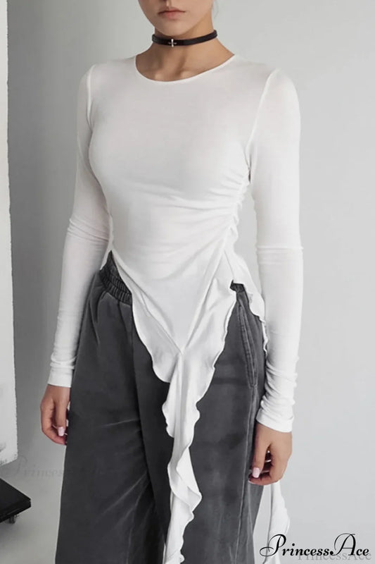 Asymmetric Knitted Slim Long Sleeve Tee