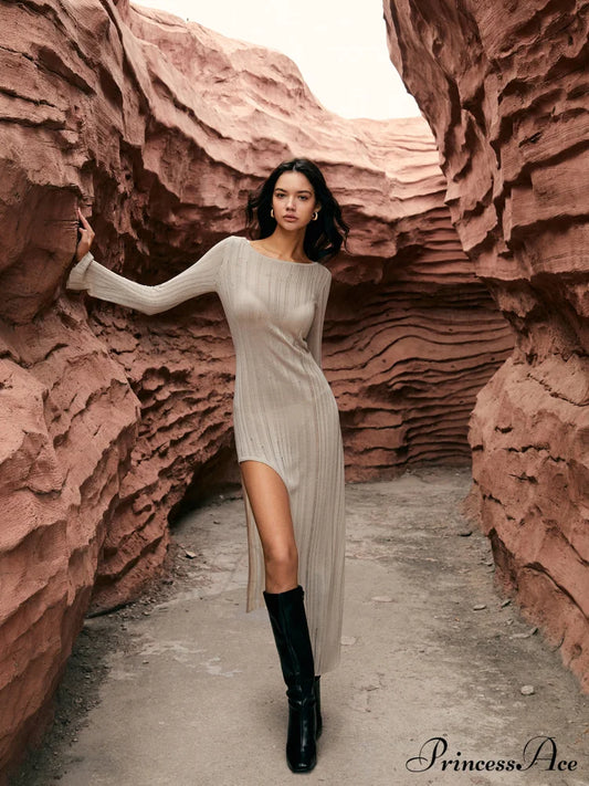 Asymmetric Split Graceful Sweater Long Dress