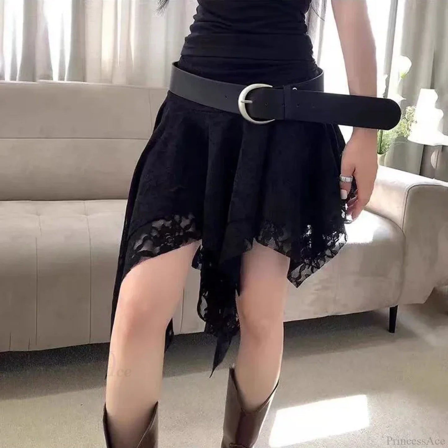 Asymmetrical Lace Ruffle Mini Skirt