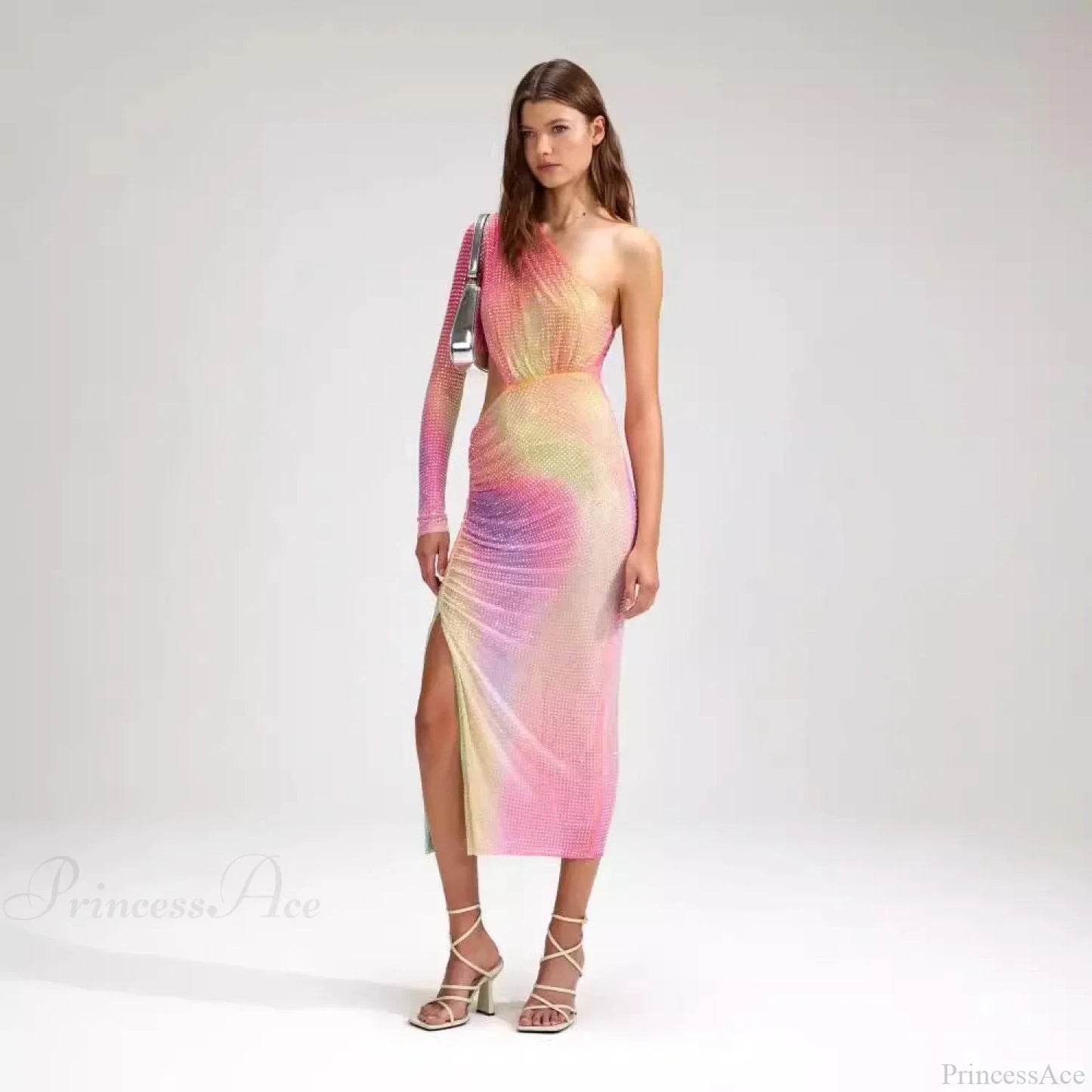 Asymmetrical Off-Shoulder Colorful High-End Prom Dress