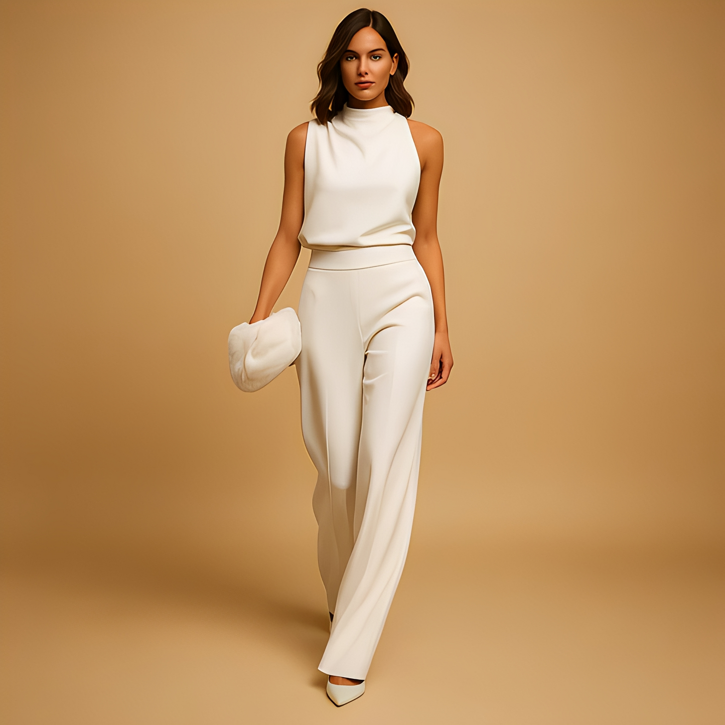 Ava | Women's High Neck Sleeveless Two-Piece Pant Set