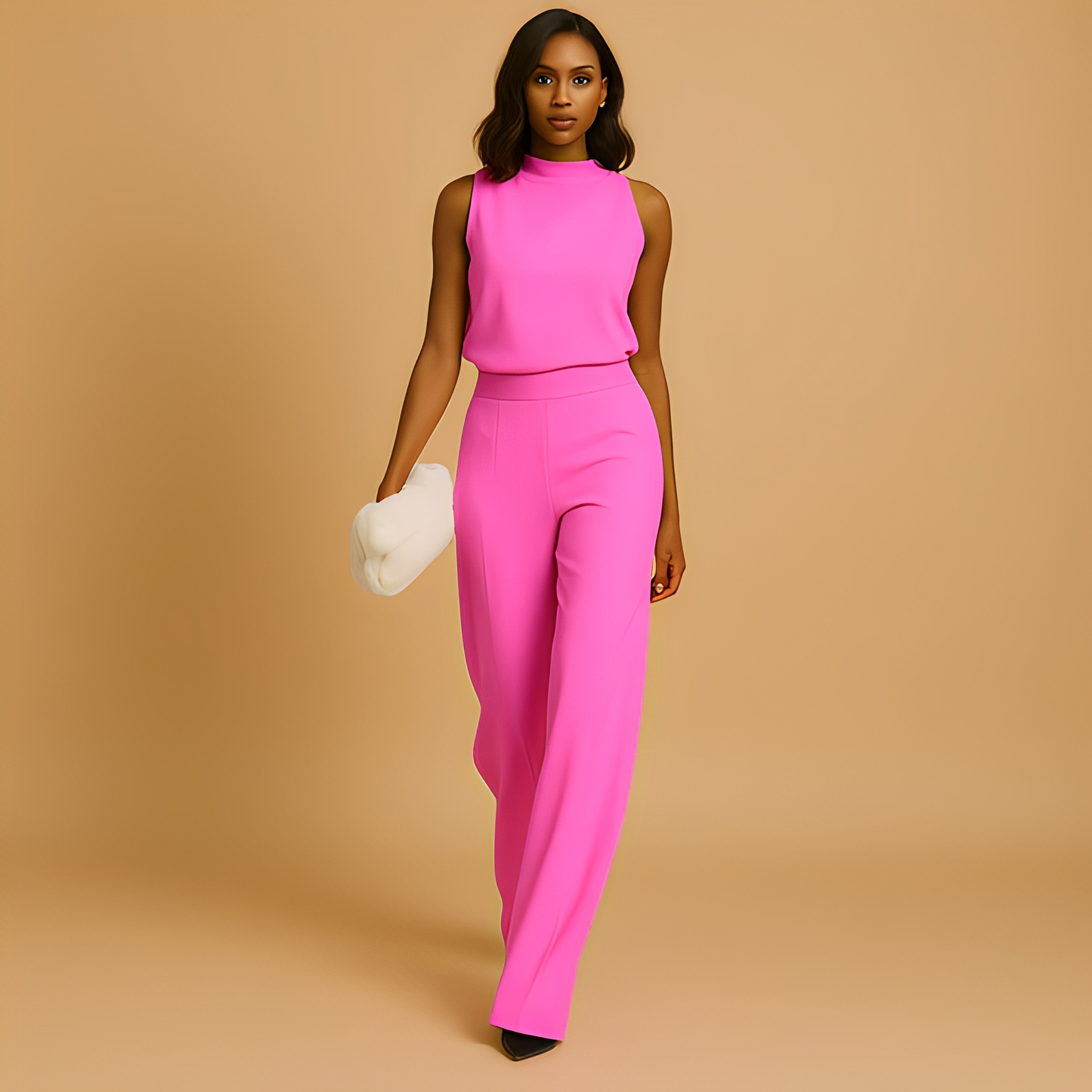Ava | Women's High Neck Sleeveless Two-Piece Pant Set