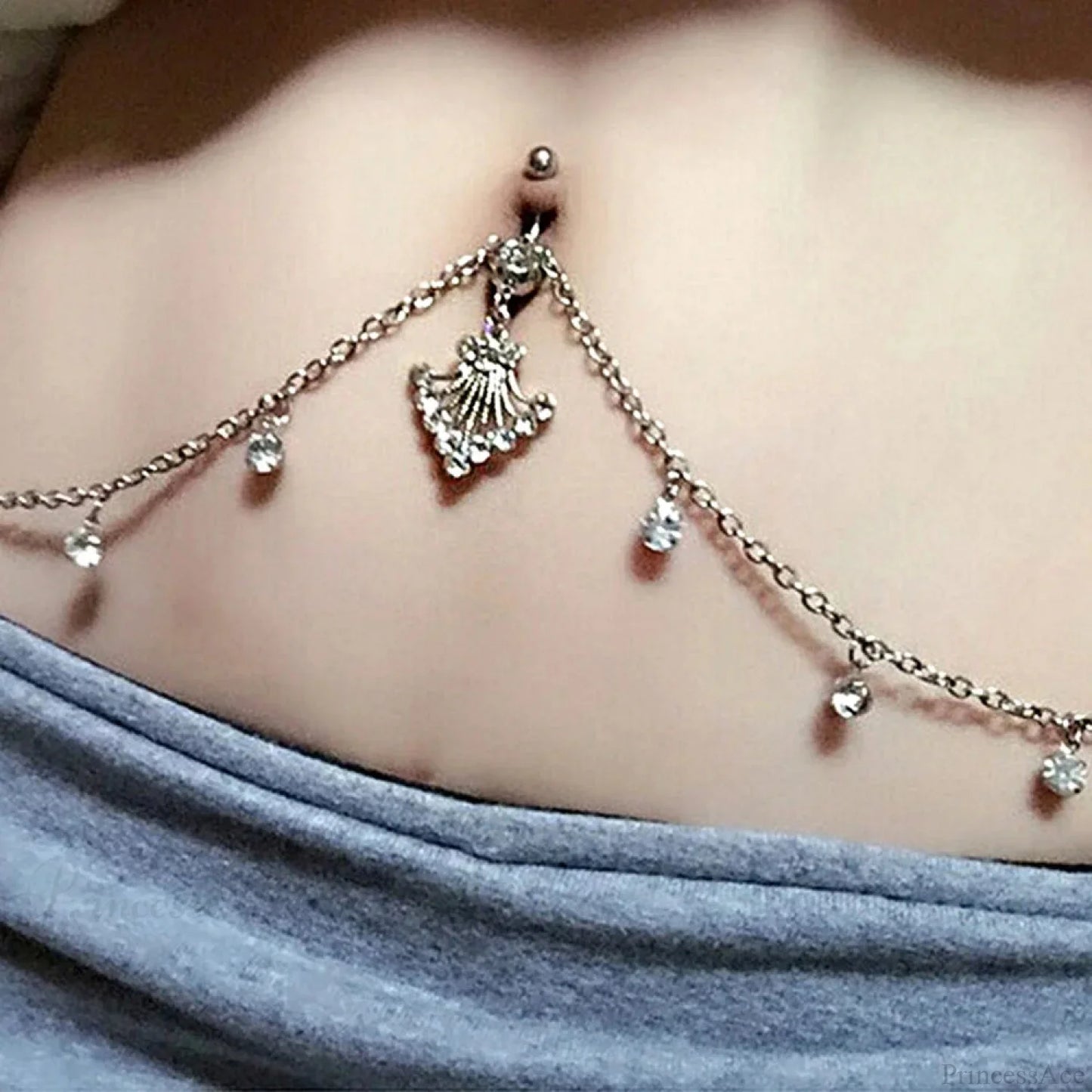 Azure Zircon Peacock Tail Medieval Belly Ring