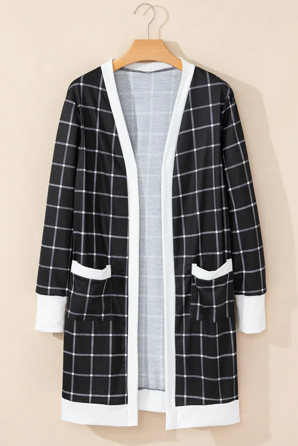 Nuria | Checked long sleeve cover with open front