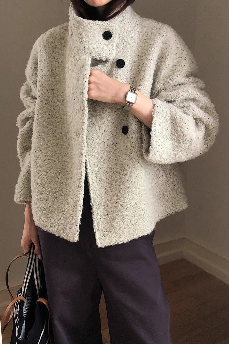 Wool Trendy Sweet Loose Snap Coat