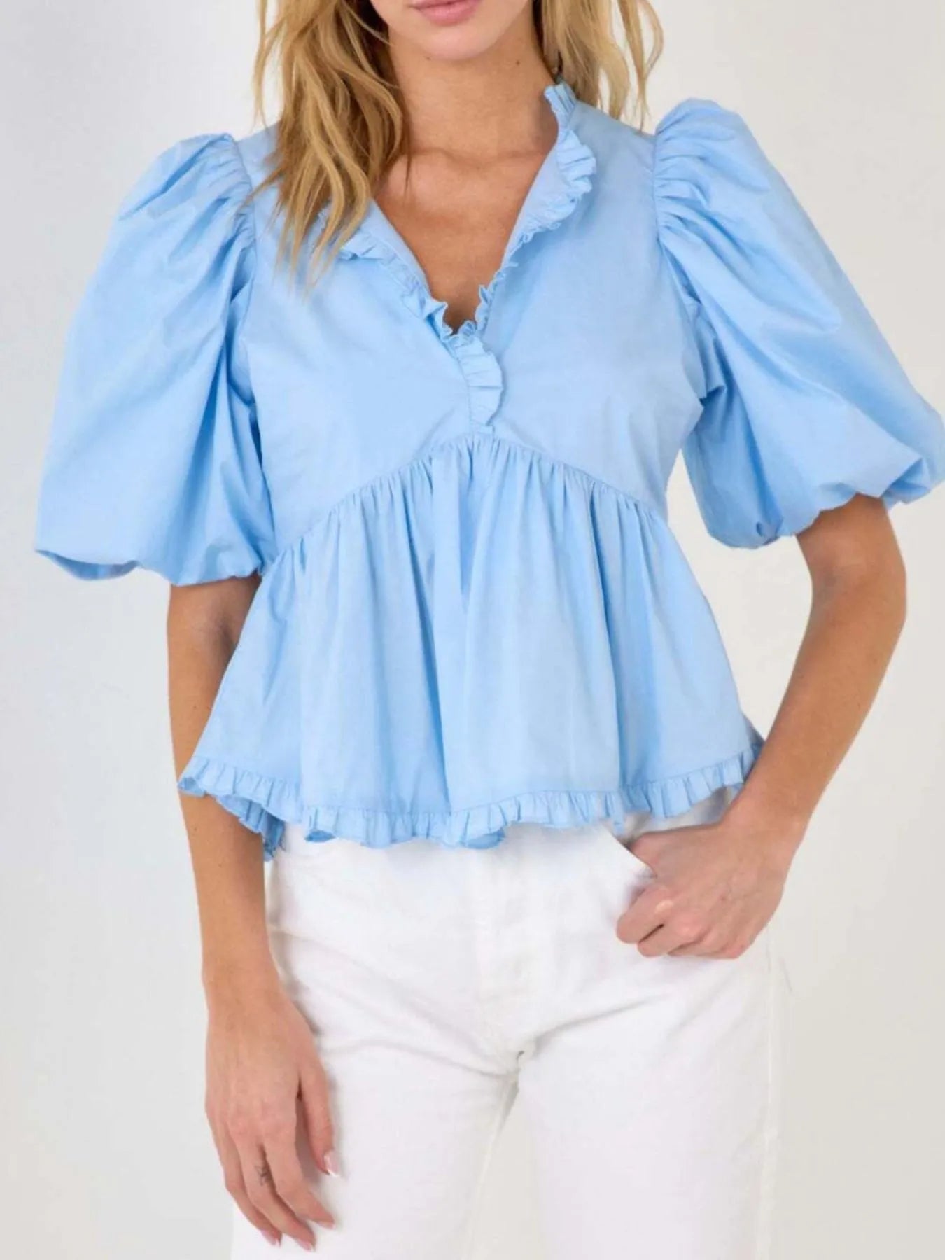 Michela® | Elegant Peplum Blouse With Puff Sleeves