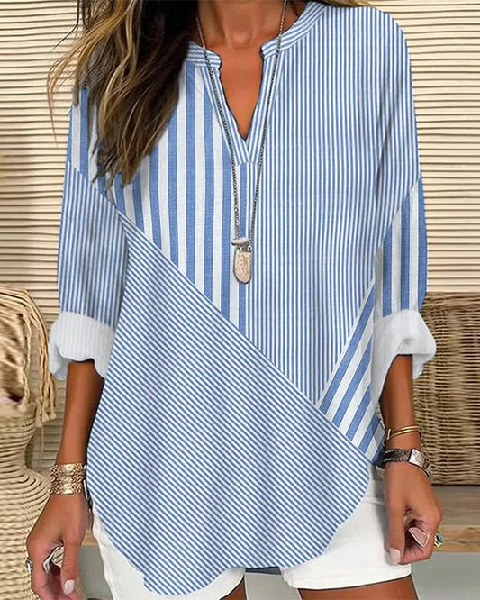Miranda® | Casual Striped V-Neck Tunic Blouse For Women Long Sleeve Striped Tunic Top For Women