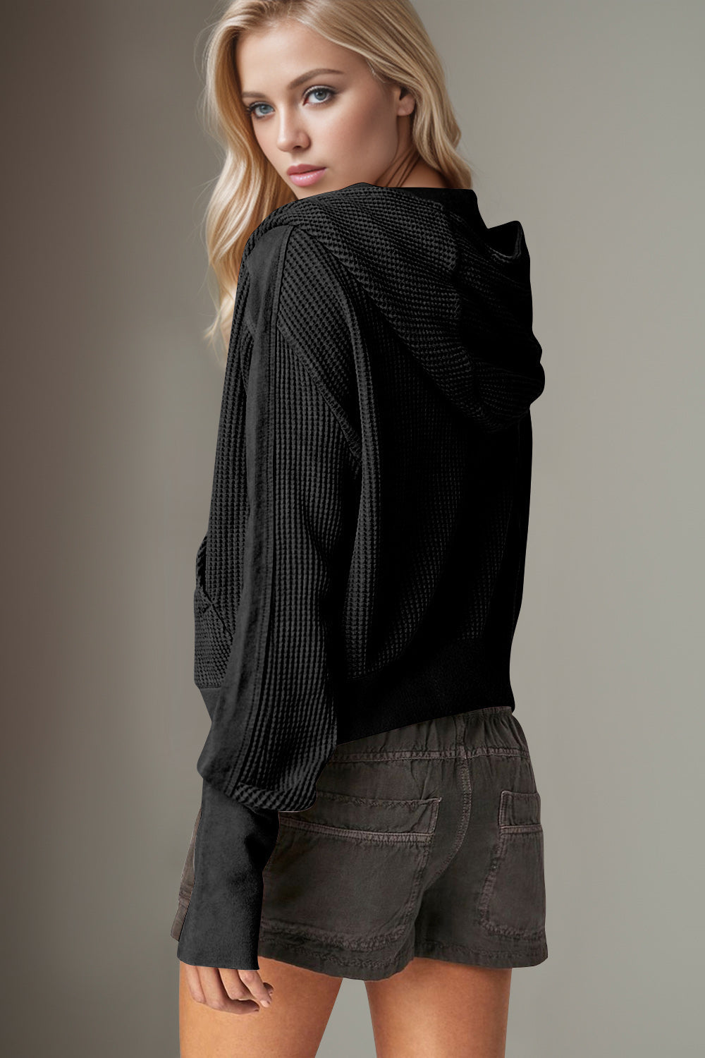 Elsa | Double Take waffle knit long sleeve zip hoodie