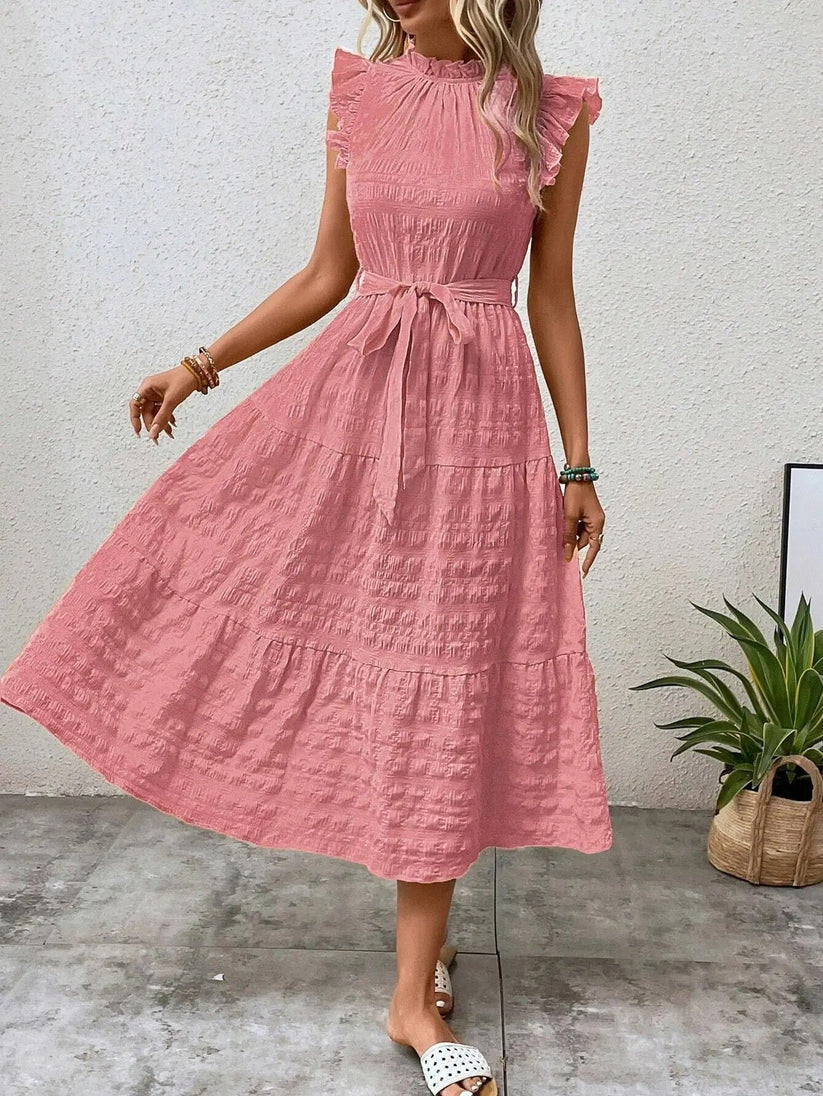 Evelyn® | Elegant Dress With Belt And Ruffles