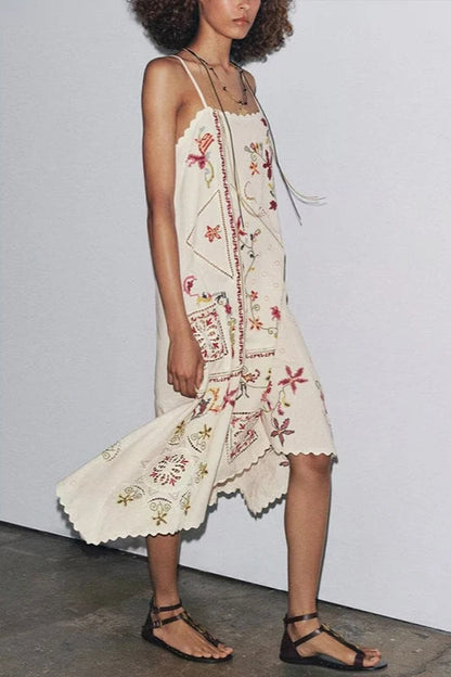 Floral Embroidered Asymmetric Boho Dress