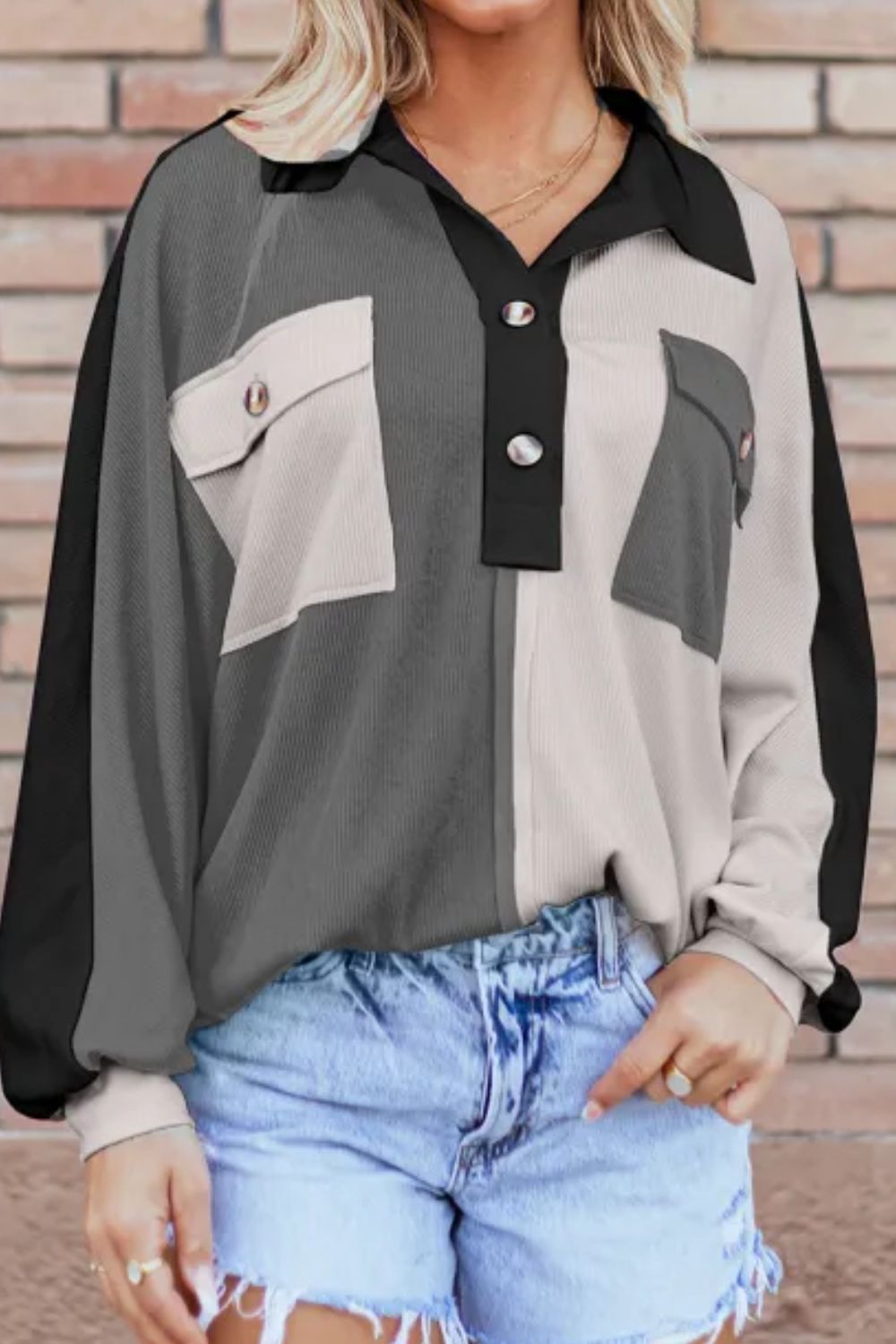 Susana | Long sleeve sweatshirt with color block collar and collar