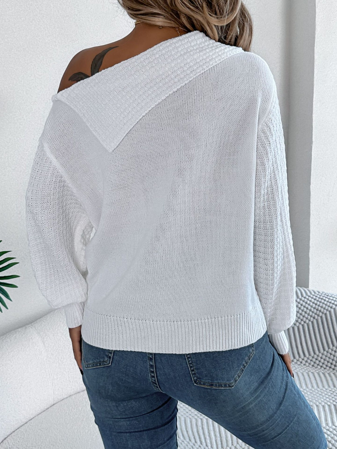 Olivia | Long sleeve cable knit sweater with one shoulder