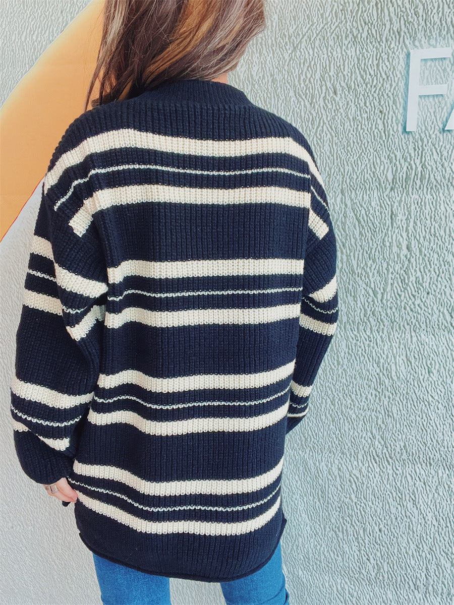 Sybille | Striped long-sleeved sweater with a crew neck