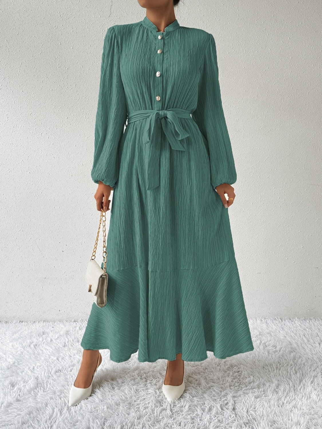 Delaney® | Elegant Long-Sleeved Maxi Dress With Tie Belt