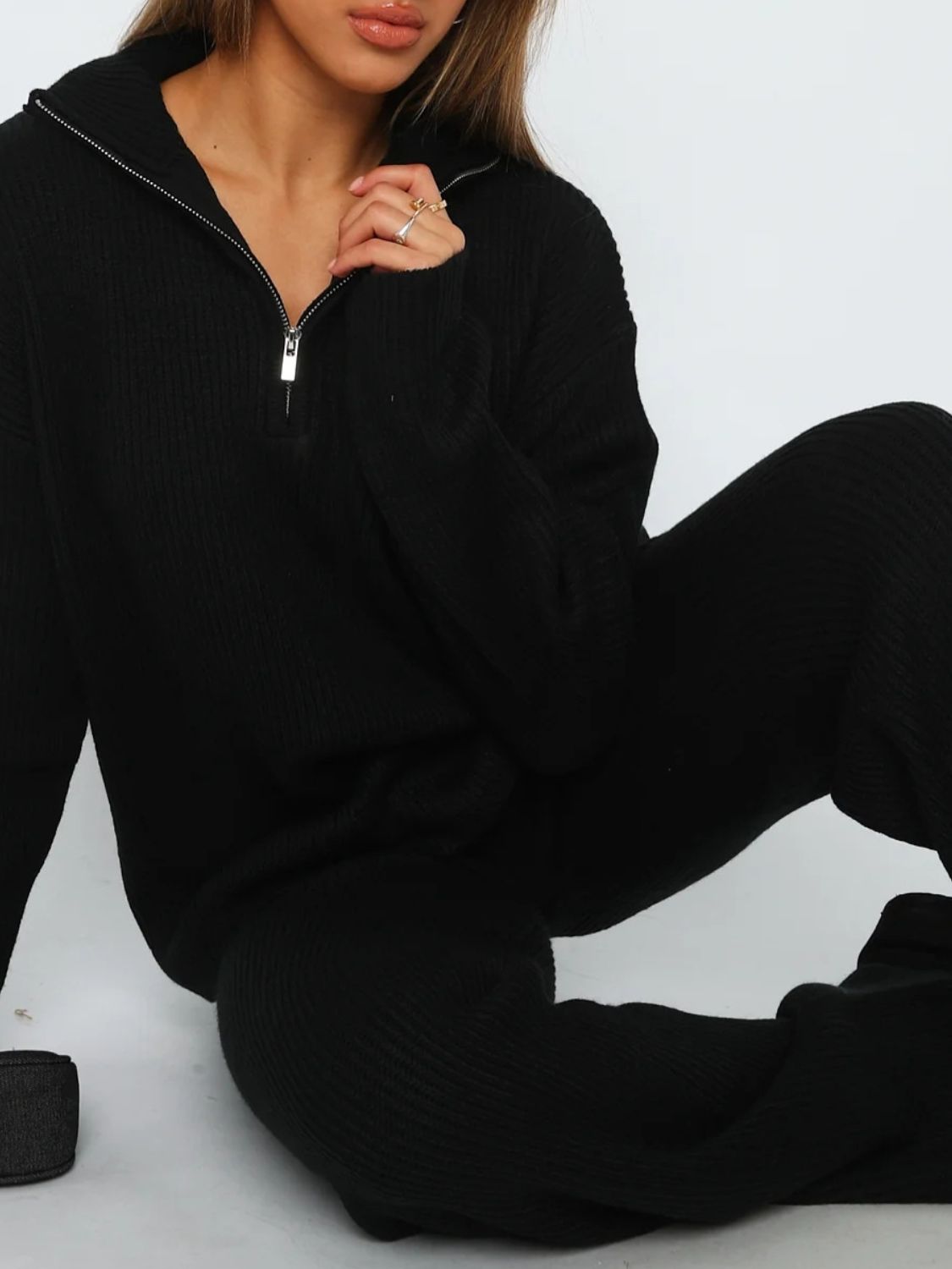 Agnes | Long sleeve top and quarter zip trousers set