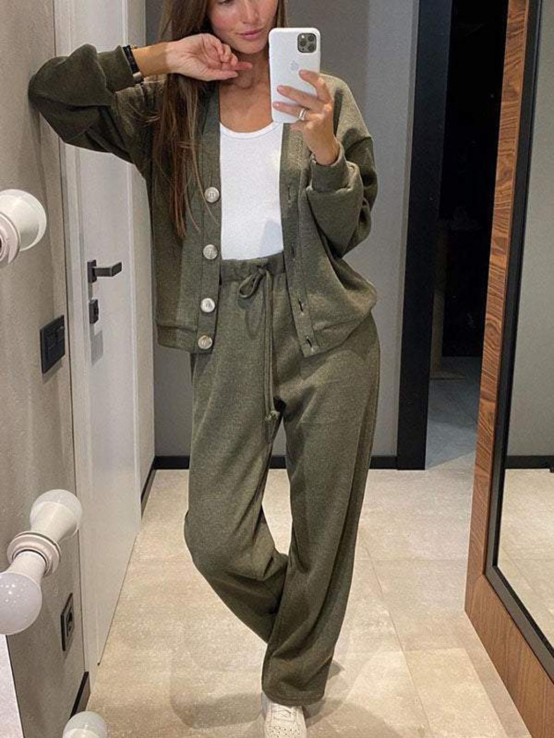 Hedwig | Full size button down long sleeve top and pants set