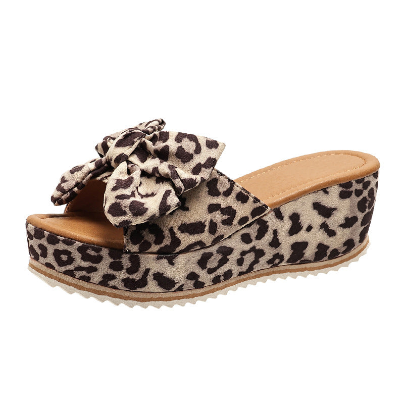 Rhiannon® | Fashion Bow Leopard Print Wedge Slippers
