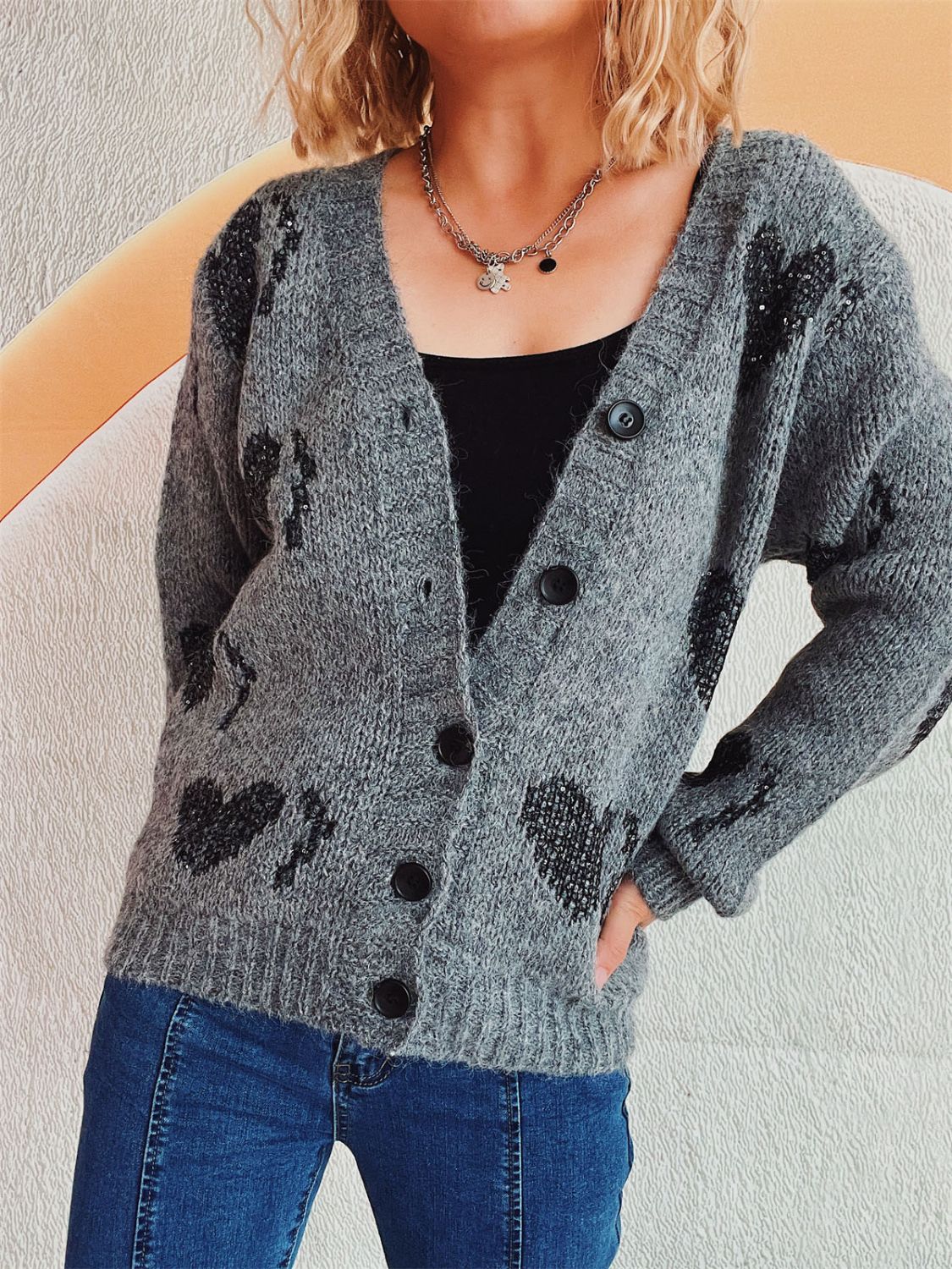 Marlies | Long-sleeved cardigan with heart buttons