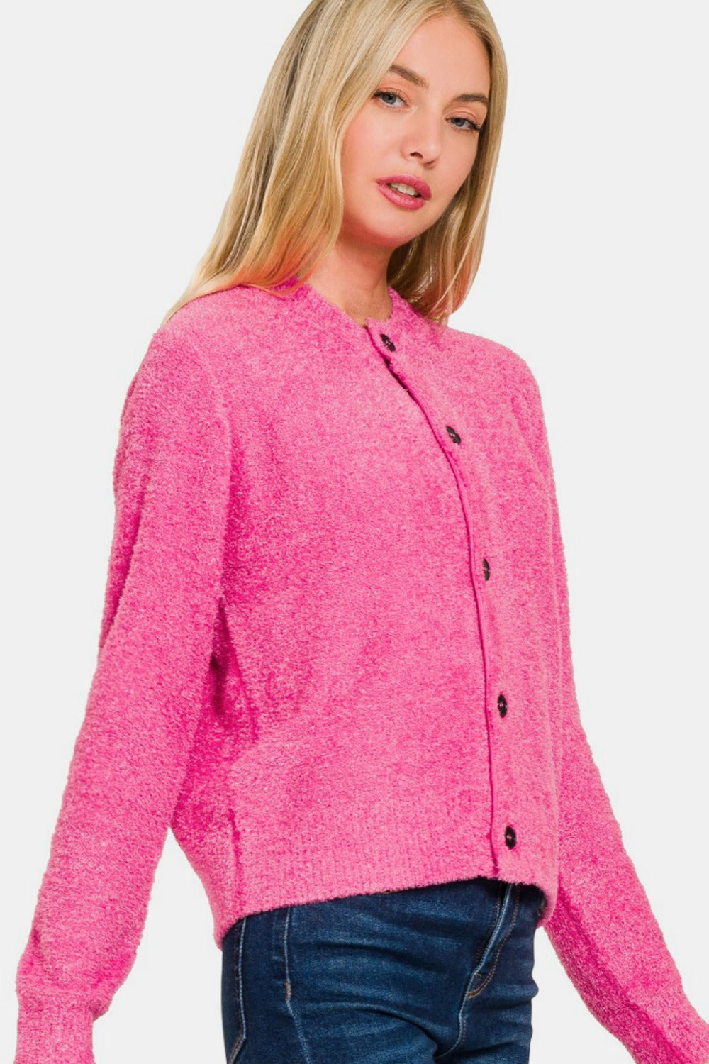 Valeria | Long sleeve pullover cardigan with button placket