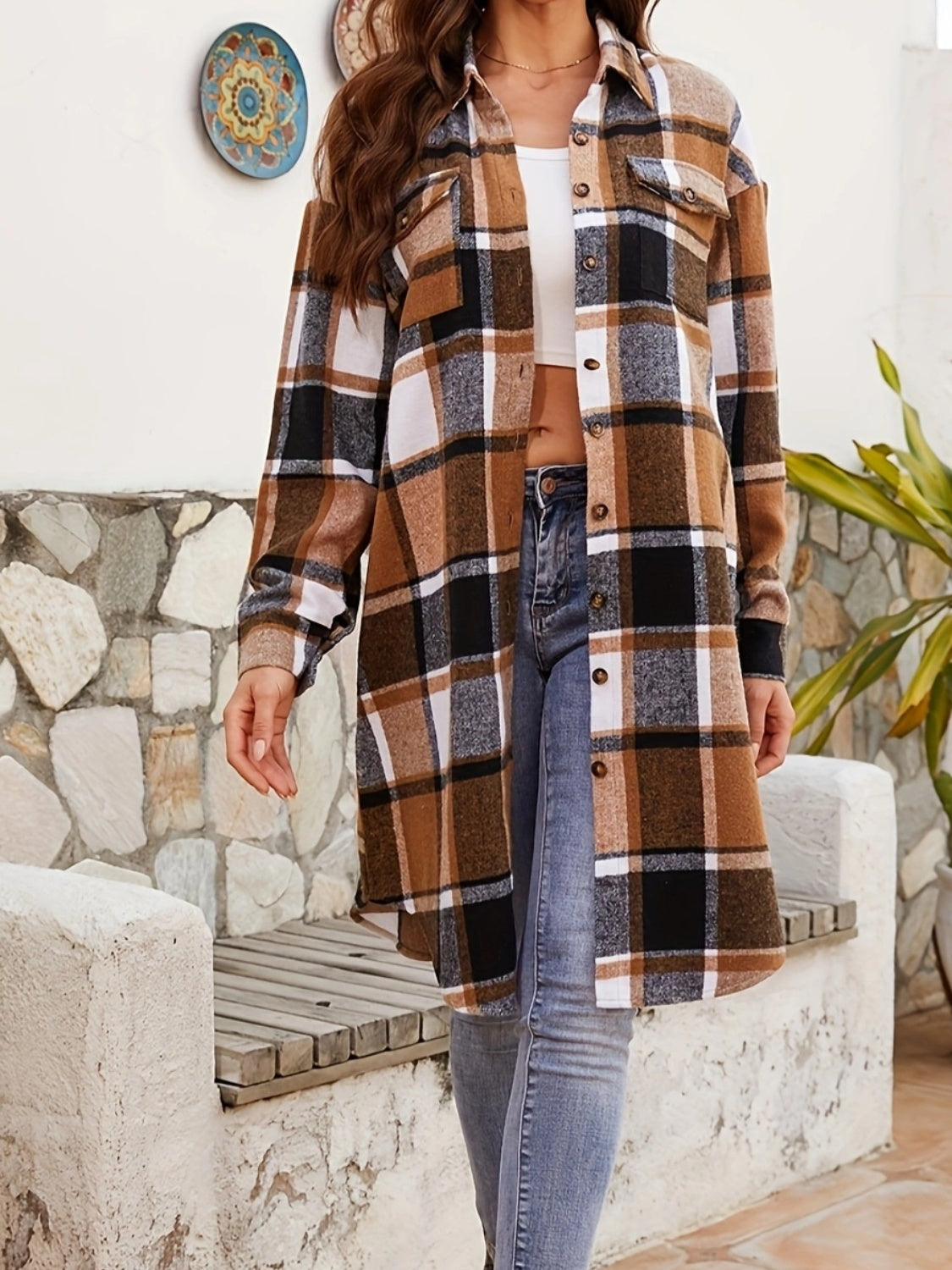 Elvira | Checked, long-sleeved jacket with a collar