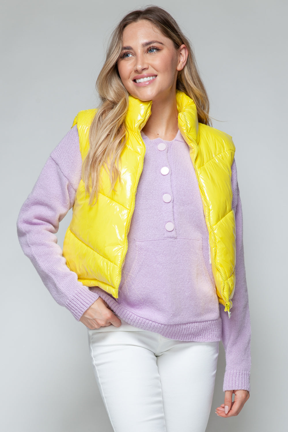 Nerea | Snobish shiny quilted vest with turtleneck and zip