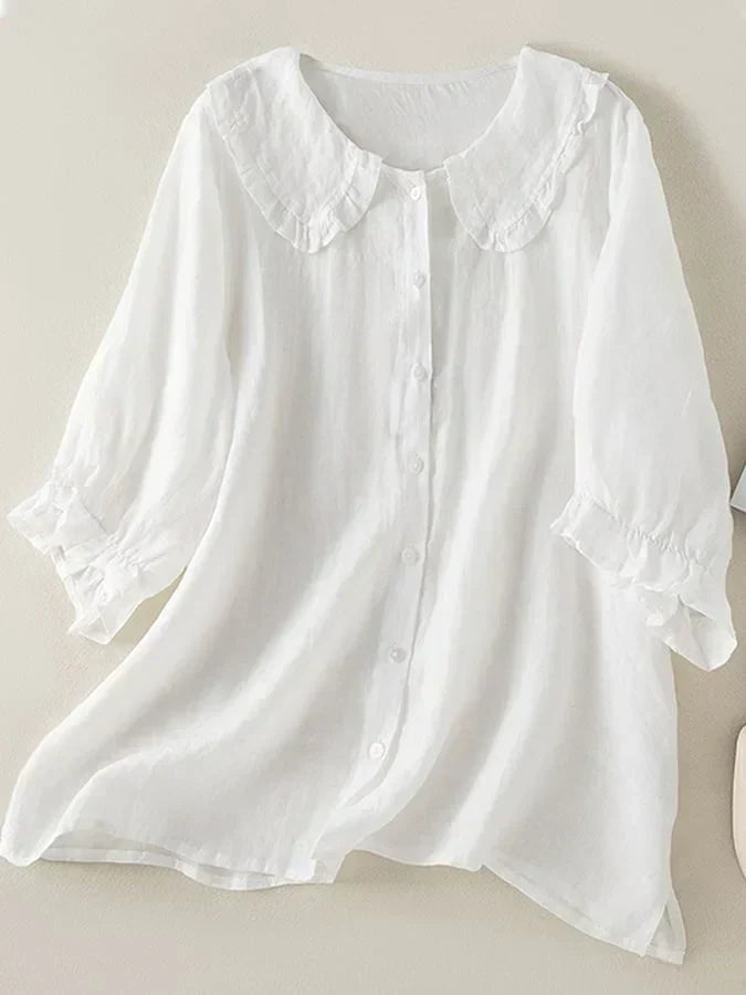 Naima® | Linen Blouse With Half-Length Sleeves And Collar
