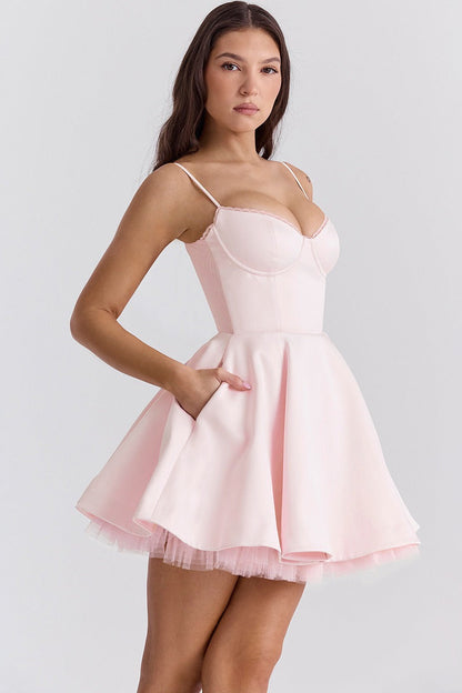 Spaghetti Strap Puff Mini Party Dress