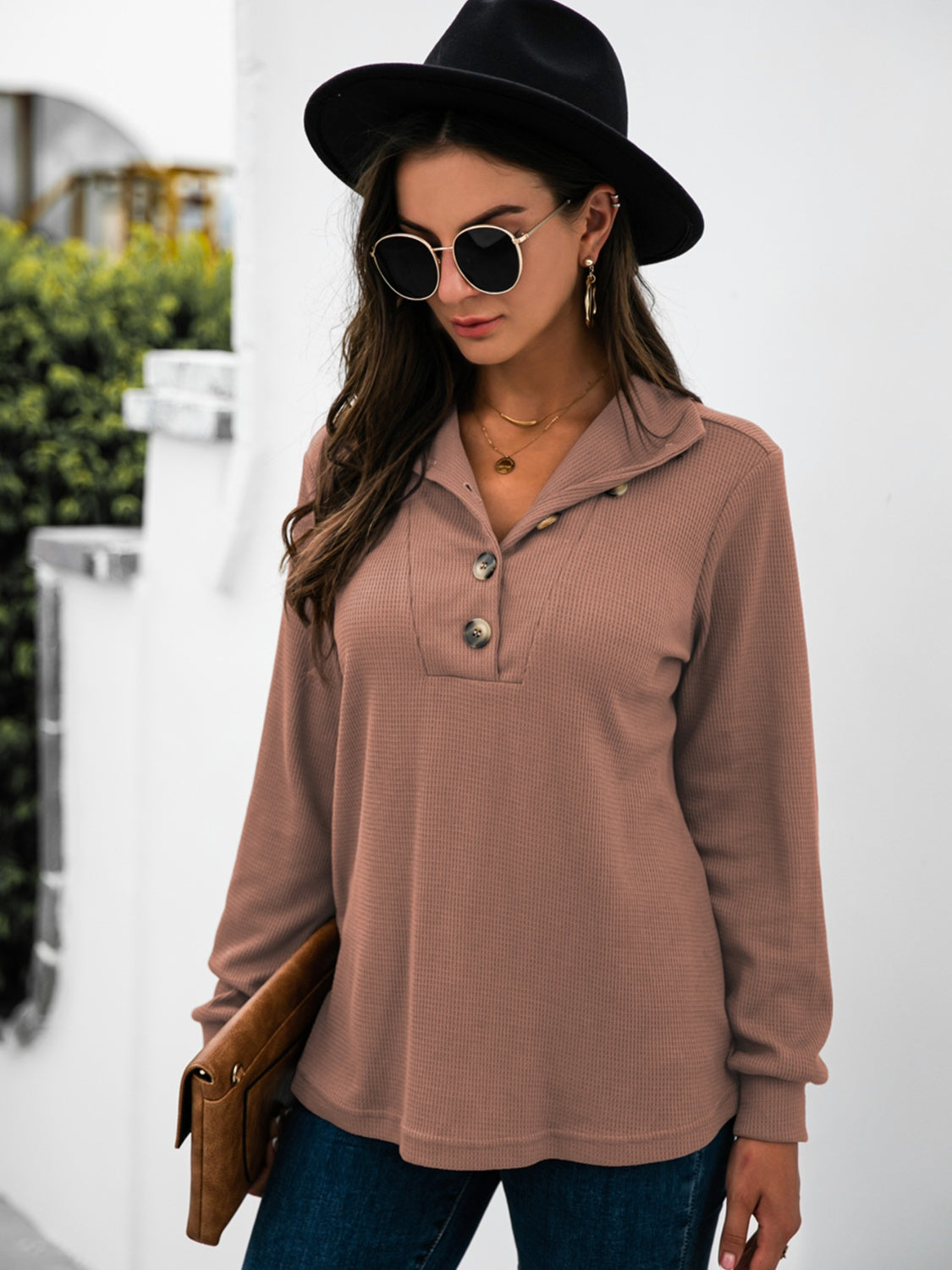 Renee | Half button t-shirt with long sleeves