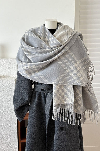 Double Faced Checkered Fringe Scarf