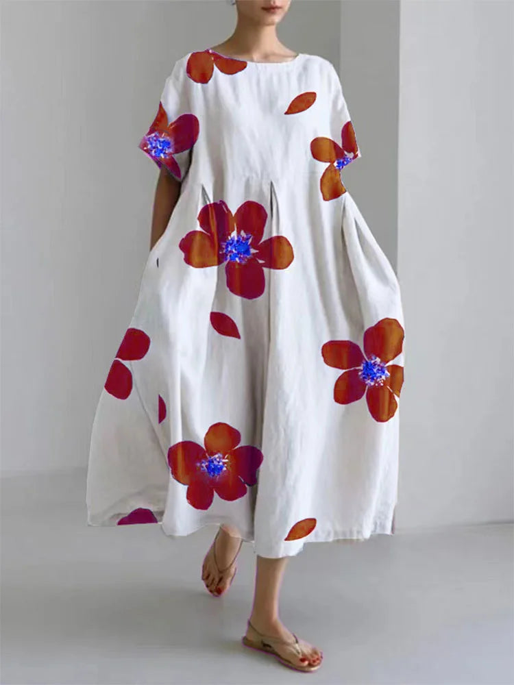 Nanda® | Women'S Casual Loose Round Neck Floral Dress For Spring And Summer