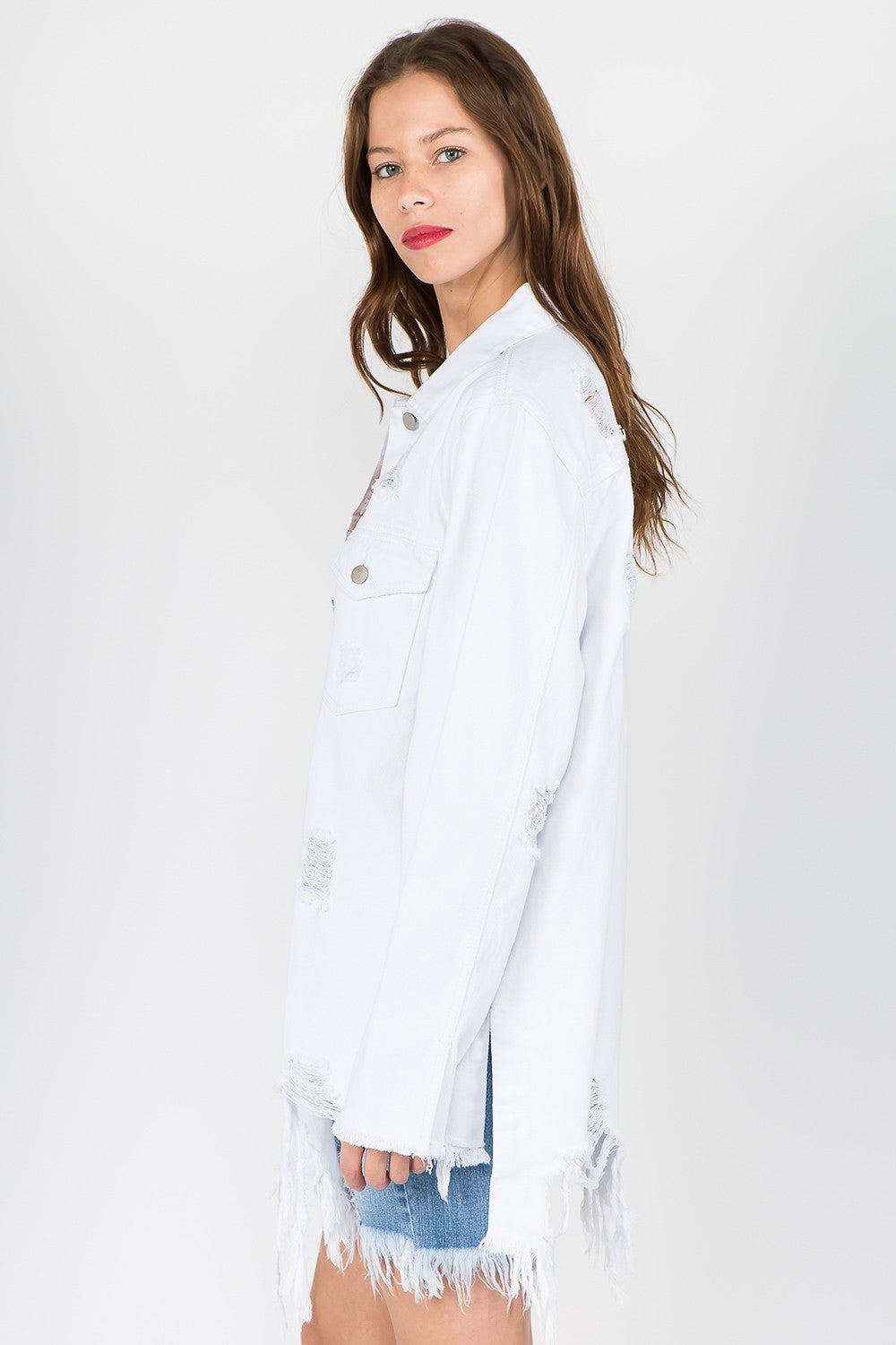 Otilia | American Bazi distressed denim jacket with frayed hem